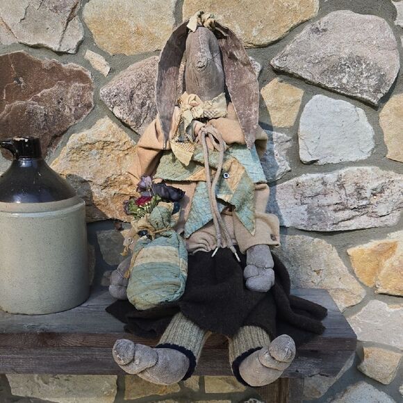 Primitive Rustic Rabbit Bunny Doll Handmade Hand Crafted Handcrafted Easter - Picture 2 of 16